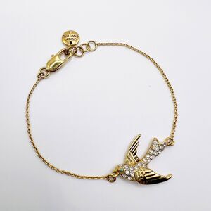 Juicy Couture Charm Bracelet Bird Sparrow Gold Tone Rhinestone Chain Signed